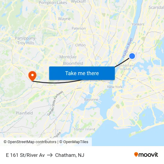 E 161 St/River Av to Chatham, NJ map