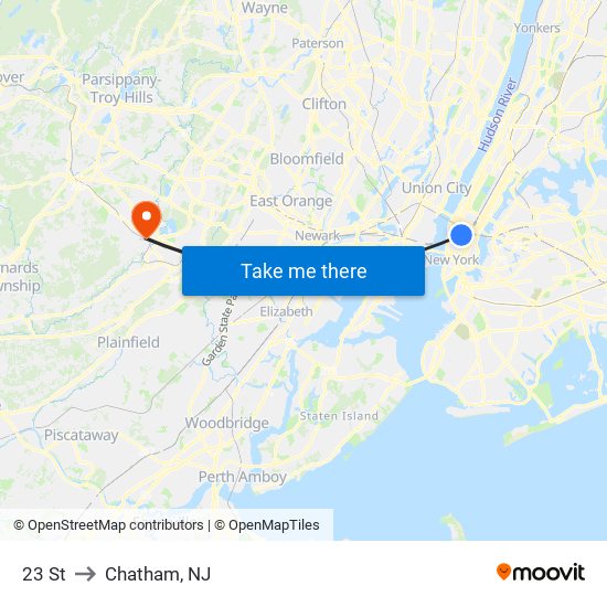 23 St to Chatham, NJ map