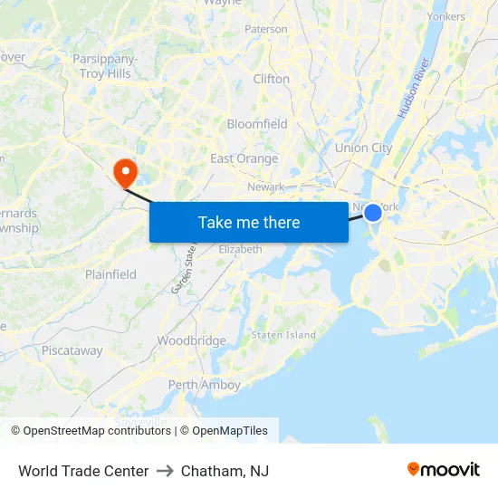 World Trade Center to Chatham, NJ map