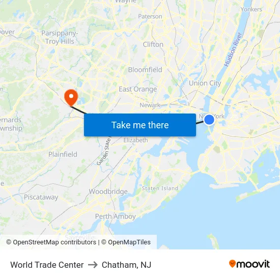 World Trade Center to Chatham, NJ map