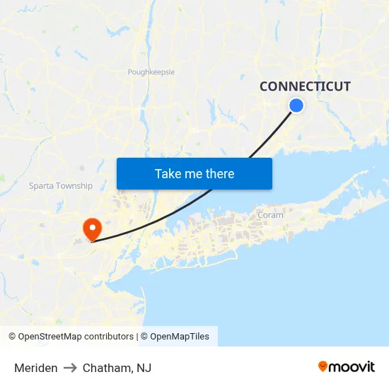Meriden to Chatham, NJ map