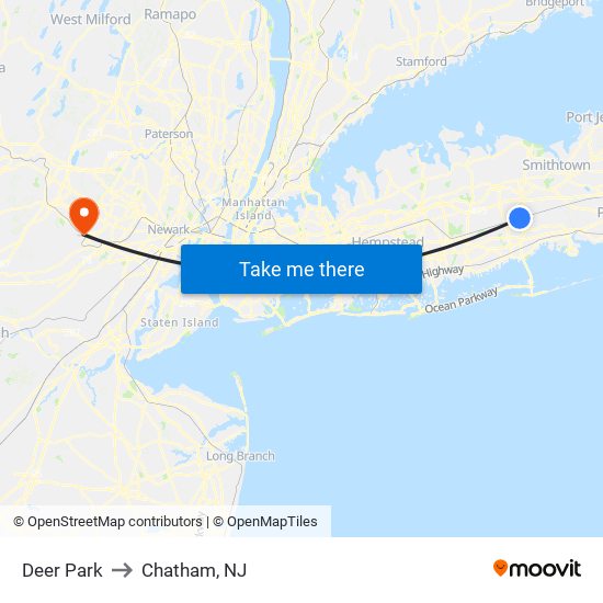 Deer Park to Chatham, NJ map