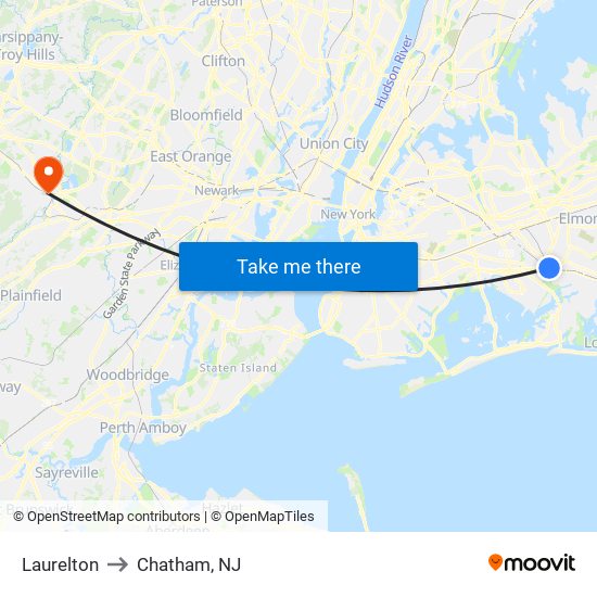 Laurelton to Chatham, NJ map