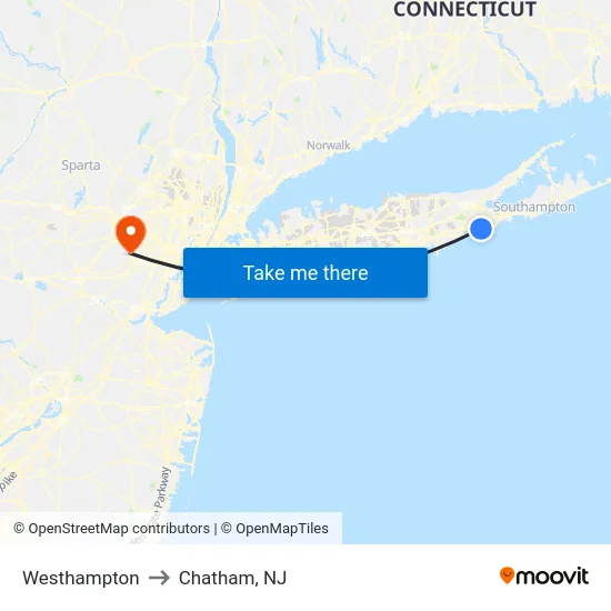 Westhampton to Chatham, NJ map