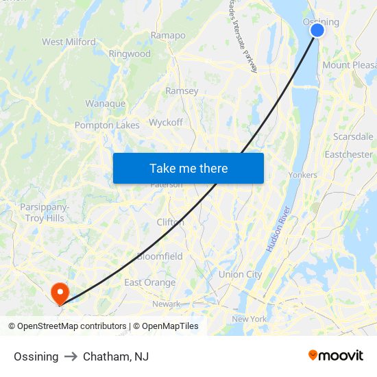 Ossining to Chatham, NJ map