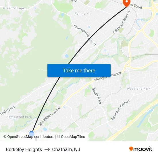 Berkeley Heights to Chatham, NJ map