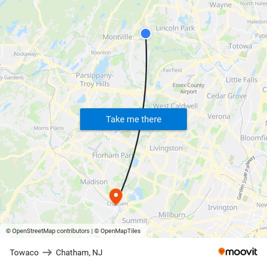 Towaco to Chatham, NJ map