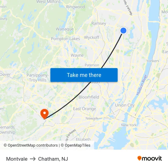 Montvale to Chatham, NJ map