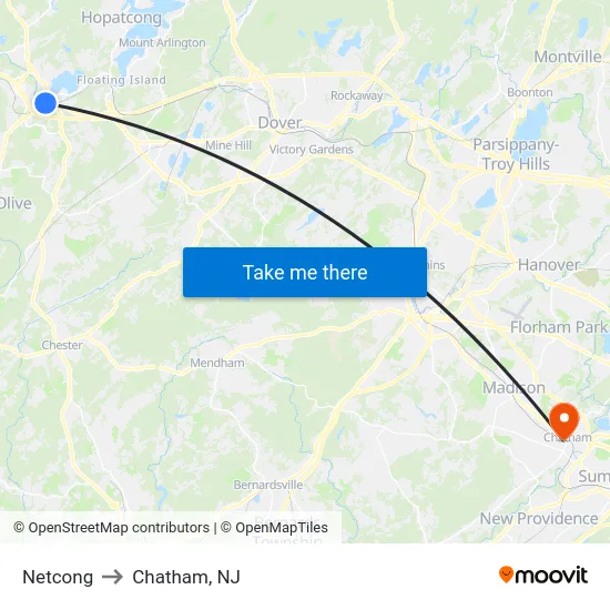 Netcong to Chatham, NJ map