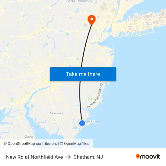 New Rd at Northfield Ave to Chatham, NJ map