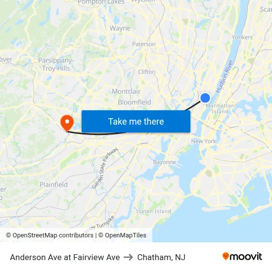 Anderson Ave at Fairview Ave to Chatham, NJ map
