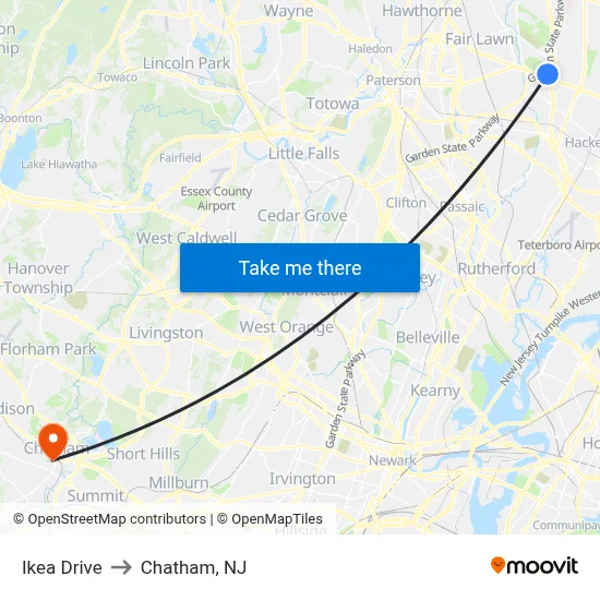 Ikea Drive to Chatham, NJ map