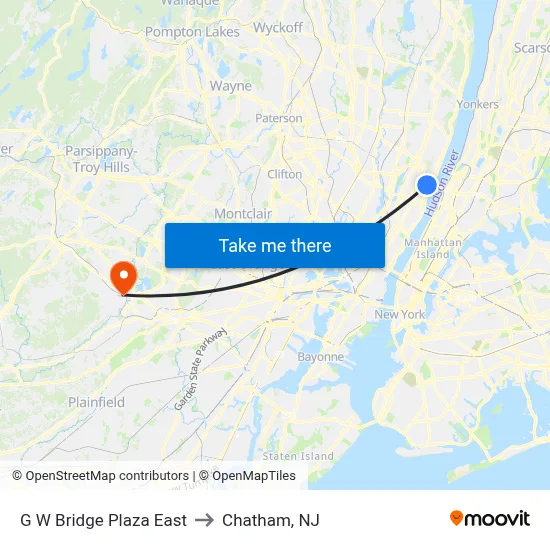 G W Bridge Plaza East to Chatham, NJ map