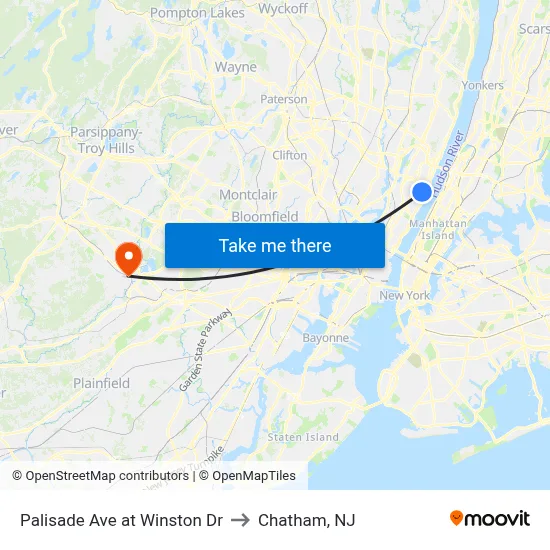 Palisade Ave at Winston Dr to Chatham, NJ map