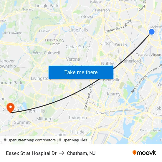 Essex St at Hospital Dr to Chatham, NJ map