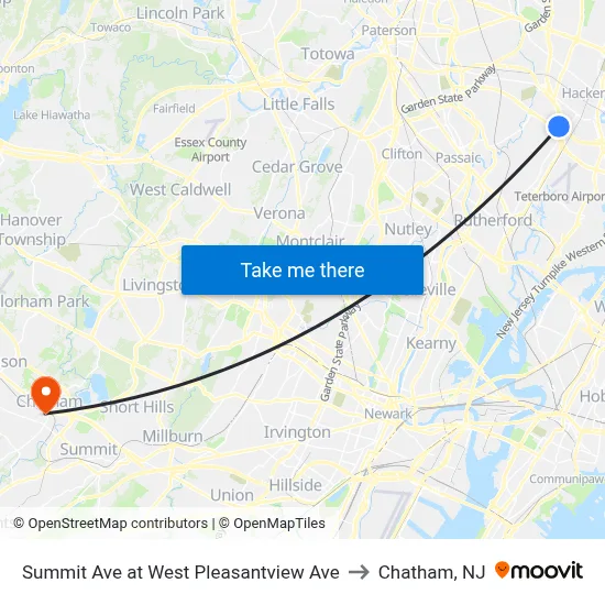 Summit Ave at West Pleasantview Ave to Chatham, NJ map