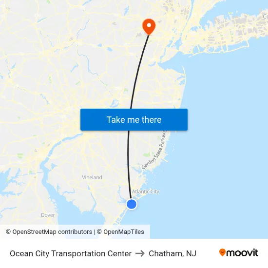 Ocean City Transportation Center to Chatham, NJ map