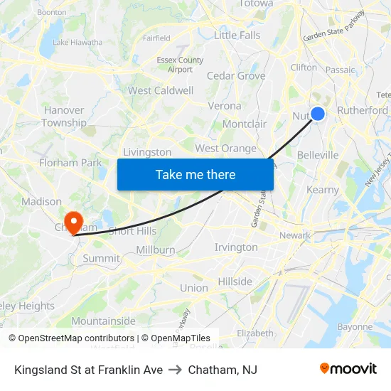 Kingsland St at Franklin Ave to Chatham, NJ map