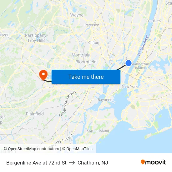 Bergenline Ave at 72nd St to Chatham, NJ map