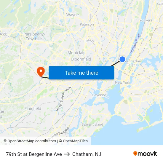 79th St at Bergenline Ave to Chatham, NJ map