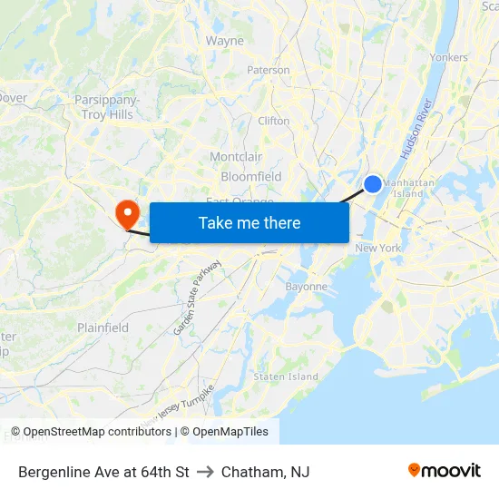 Bergenline Ave at 64th St to Chatham, NJ map
