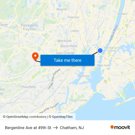 Bergenline Ave at 49th St to Chatham, NJ map
