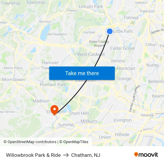 Willowbrook Park & Ride to Chatham, NJ map