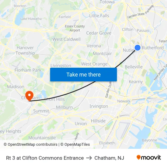 Rt 3 at Clifton Commons Entrance to Chatham, NJ map
