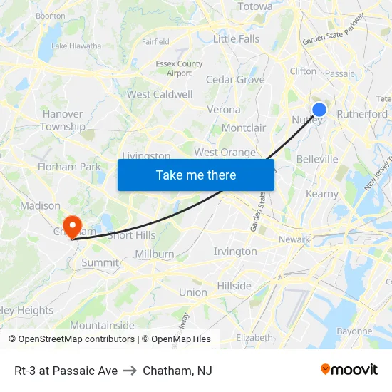 Rt-3 at Passaic Ave to Chatham, NJ map