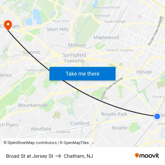Broad St at Jersey St to Chatham, NJ map