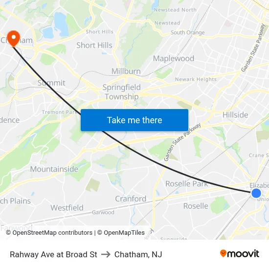 Rahway Ave at Broad St to Chatham, NJ map