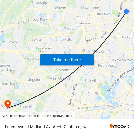 Forest Ave at Midland Ave# to Chatham, NJ map