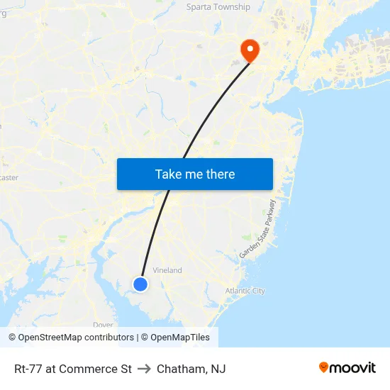 Rt-77 at Commerce St to Chatham, NJ map