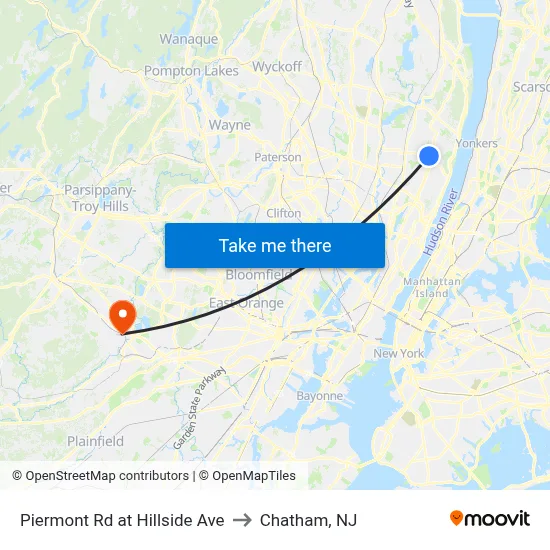 Piermont Rd at Hillside Ave to Chatham, NJ map