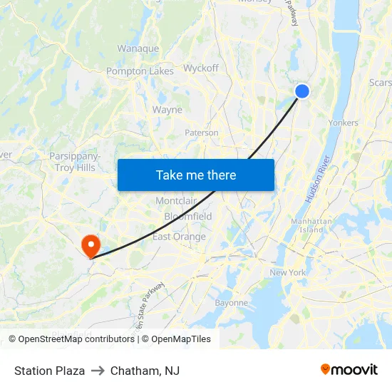 Station Plaza to Chatham, NJ map