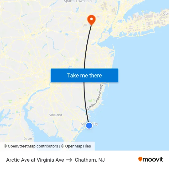 Arctic Ave at Virginia Ave to Chatham, NJ map