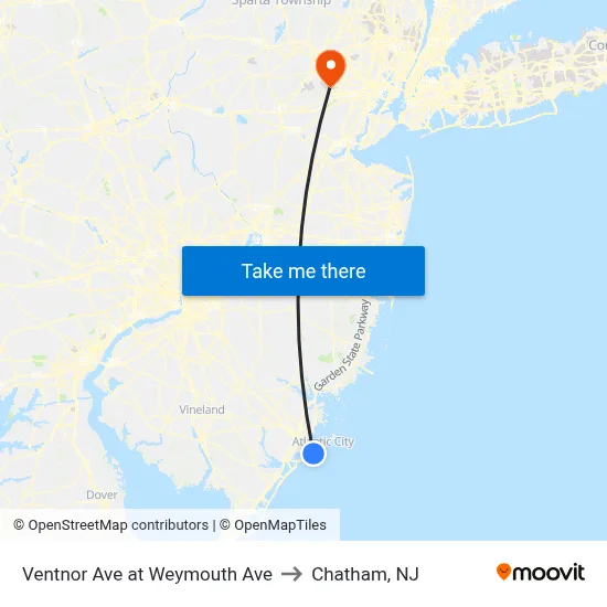 Ventnor Ave at Weymouth Ave to Chatham, NJ map