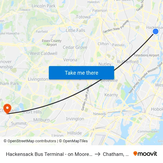 Hackensack Bus Terminal - on Moore St to Chatham, NJ map