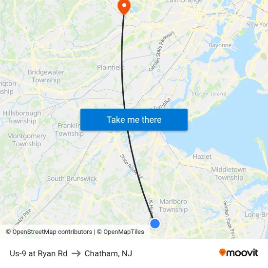 Us-9 at Ryan Rd to Chatham, NJ map