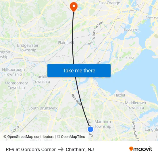 Rt-9 at Gordon's Corner to Chatham, NJ map