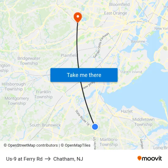 Us-9 at Ferry Rd to Chatham, NJ map