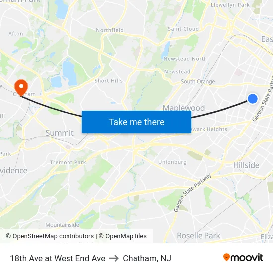 18th Ave at West End Ave to Chatham, NJ map
