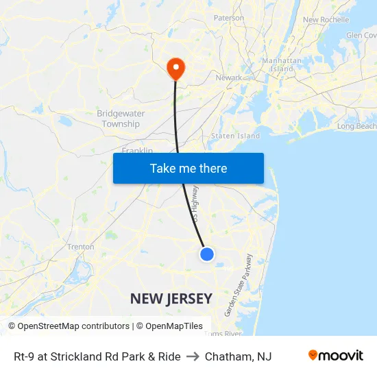 Rt-9 at Strickland Rd Park & Ride to Chatham, NJ map