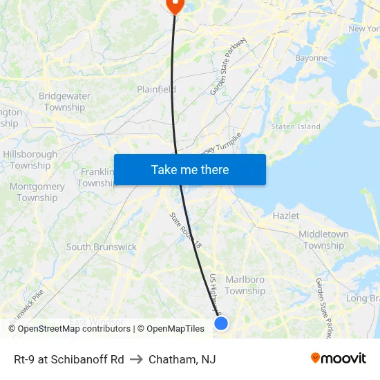 Rt-9 at Schibanoff Rd to Chatham, NJ map