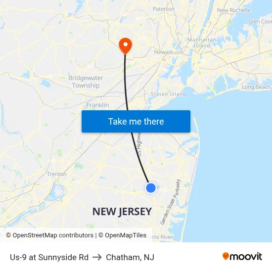 Us-9 at Sunnyside Rd to Chatham, NJ map