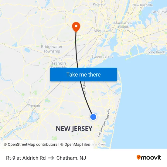 Rt-9 at Aldrich Rd to Chatham, NJ map