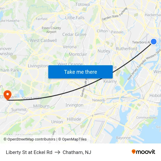 Liberty St at Eckel Rd to Chatham, NJ map