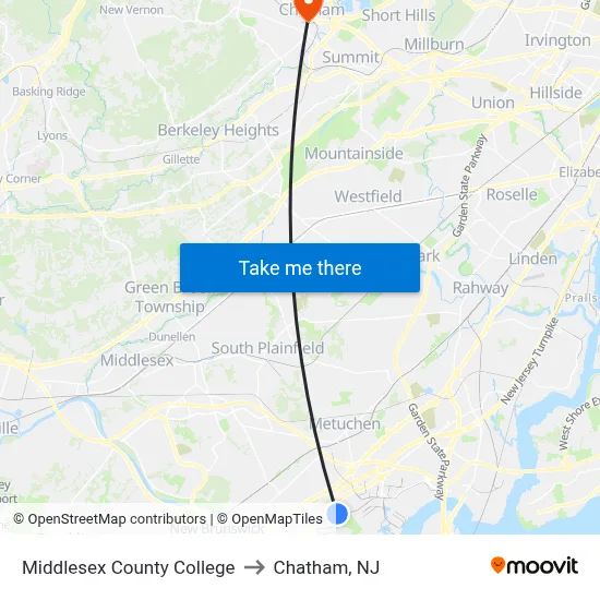 Middlesex County College to Chatham, NJ map