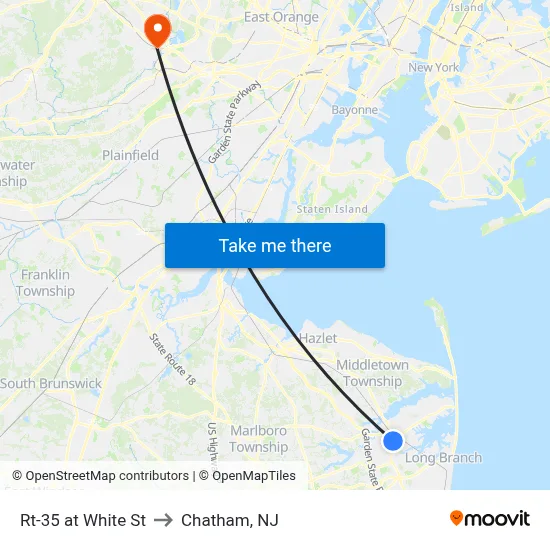 Rt-35 at White St to Chatham, NJ map