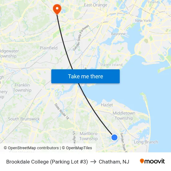 Brookdale College (Parking Lot #3) to Chatham, NJ map